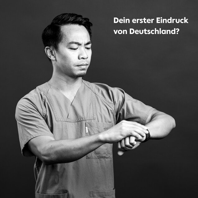 Portrait von Pflegefachkraft Bryan Robles mit Überschrift "Eindruck von Deutschland"