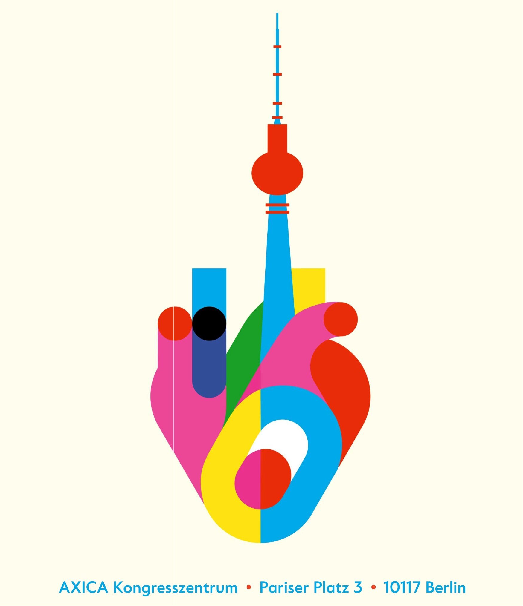 Grafik für den Congenital Heart Summit, der am 5. Dezember 2026 in Berlin stattfindet. Die visuelle Darstellung zeigt stilisierte Hände, die den Fernsehturm von Berlin umschließen. Der Text betont die Verbindung zwischen Berlin, Aachen und Kiel. Veranstaltungsort: AXICA Kongresszentrum.